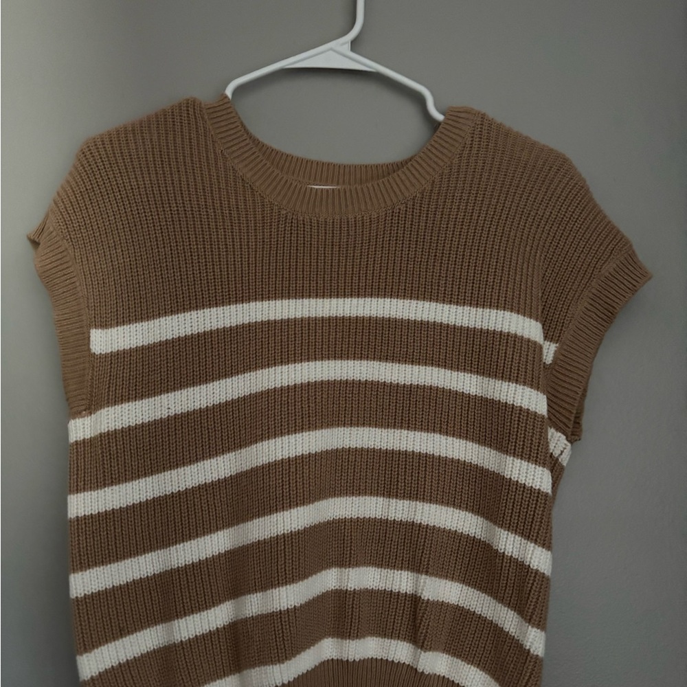 Brown and White Striped Knit Top